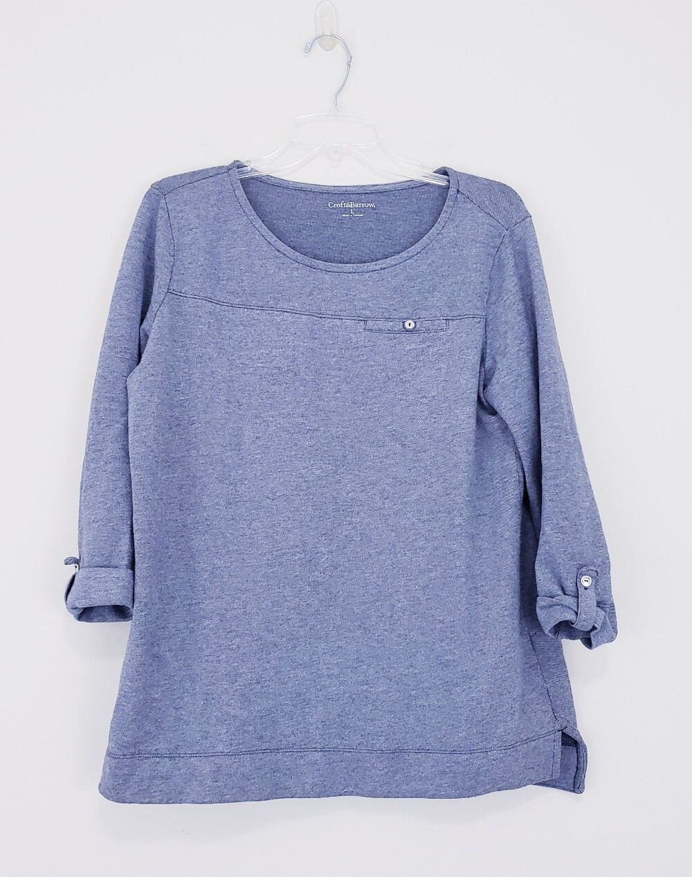Croft & Barrow Blue Roll Tab Long Sleeve Tee T Shirt Size Large Button Pocket